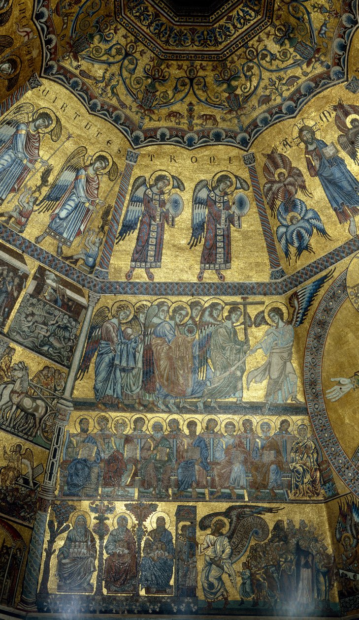 Mosaik på det kupolformade taket i St Johns Baptistry, Florens (mosaik) av Florentine School