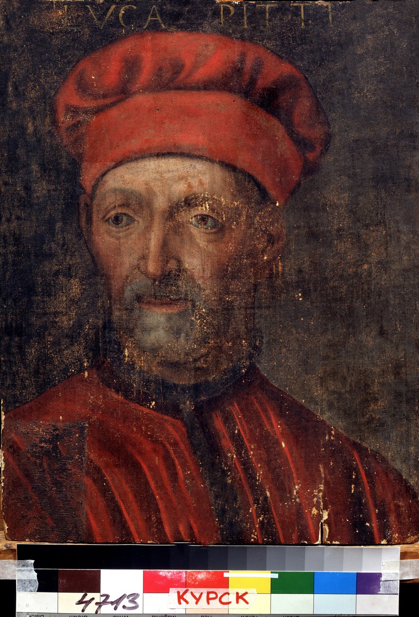 ""Porträtt av den rika florentinska bankiren Luca Pitti (1394-1472)"" Han gav sitt namn till Pitti-palatset) Målning av den florentinska skolan från början av 1500-talets regionala Deineka konstgalleri, Kursk Ryssland av Florentine School
