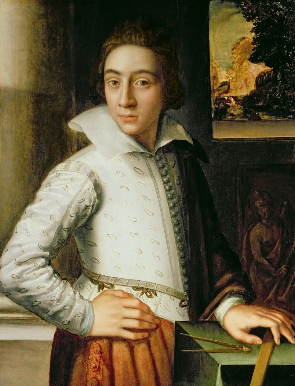 Porträtt av en ung man, mitten av sextonde århundradet (olja på ekpanel) av Florentine School