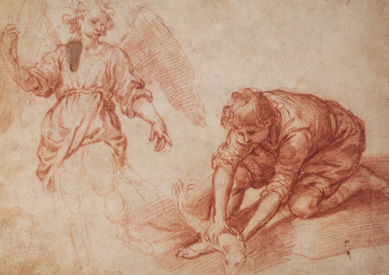 Tobias och ängeln (röd krita) av Florentine School