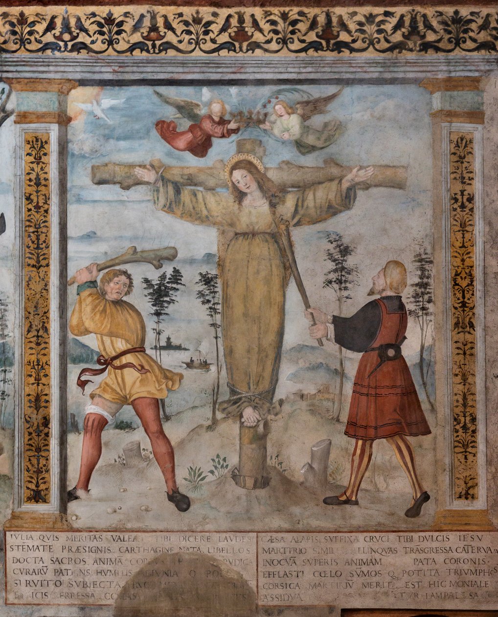 Detalj av korsfästelsen av St. Julia, fresker på berättelserna om S. Giulia och Kristus av Floriano (and workshop) Ferramola