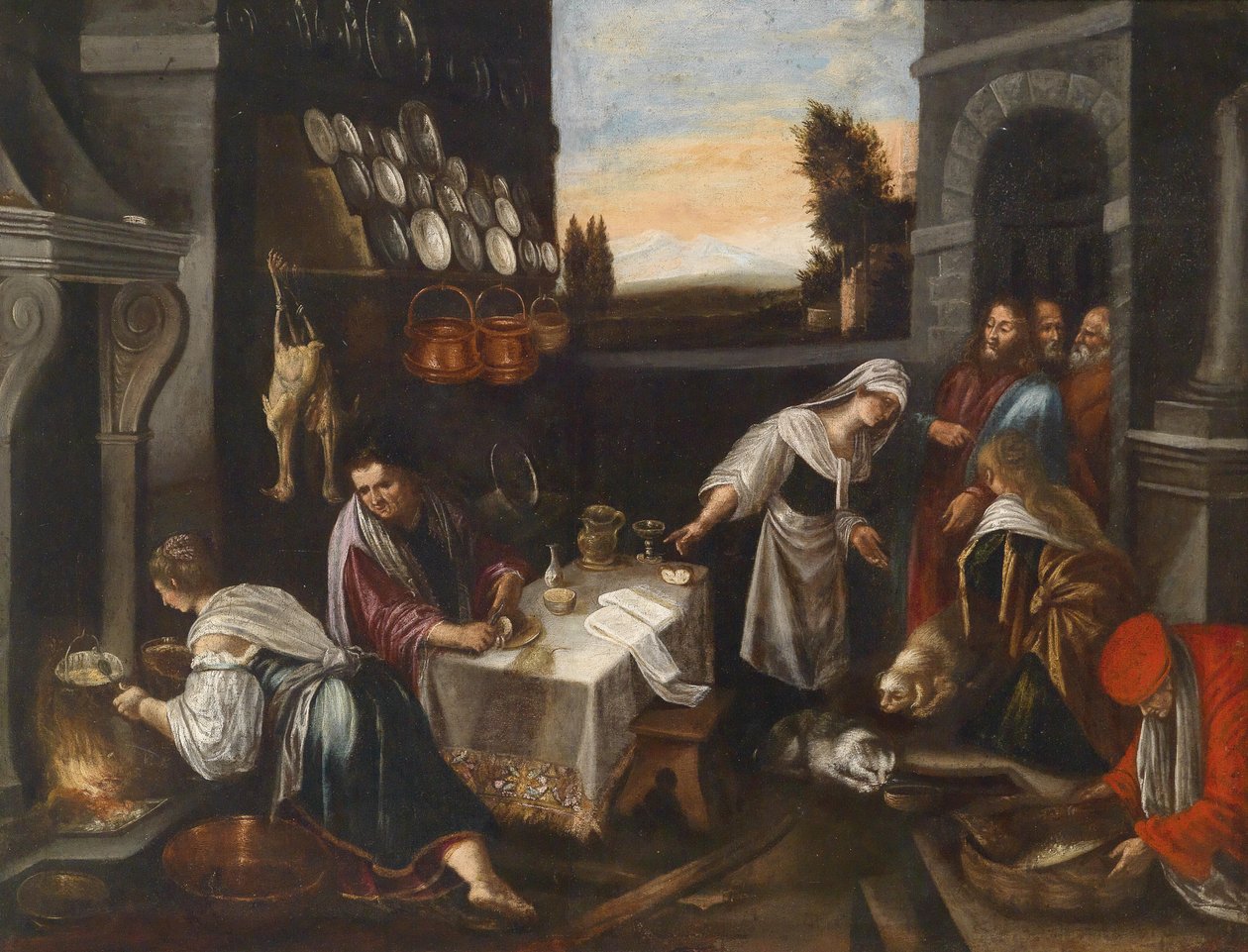 Christus im Hause von Martha und Maria av Follower of Jacopo Bassano
