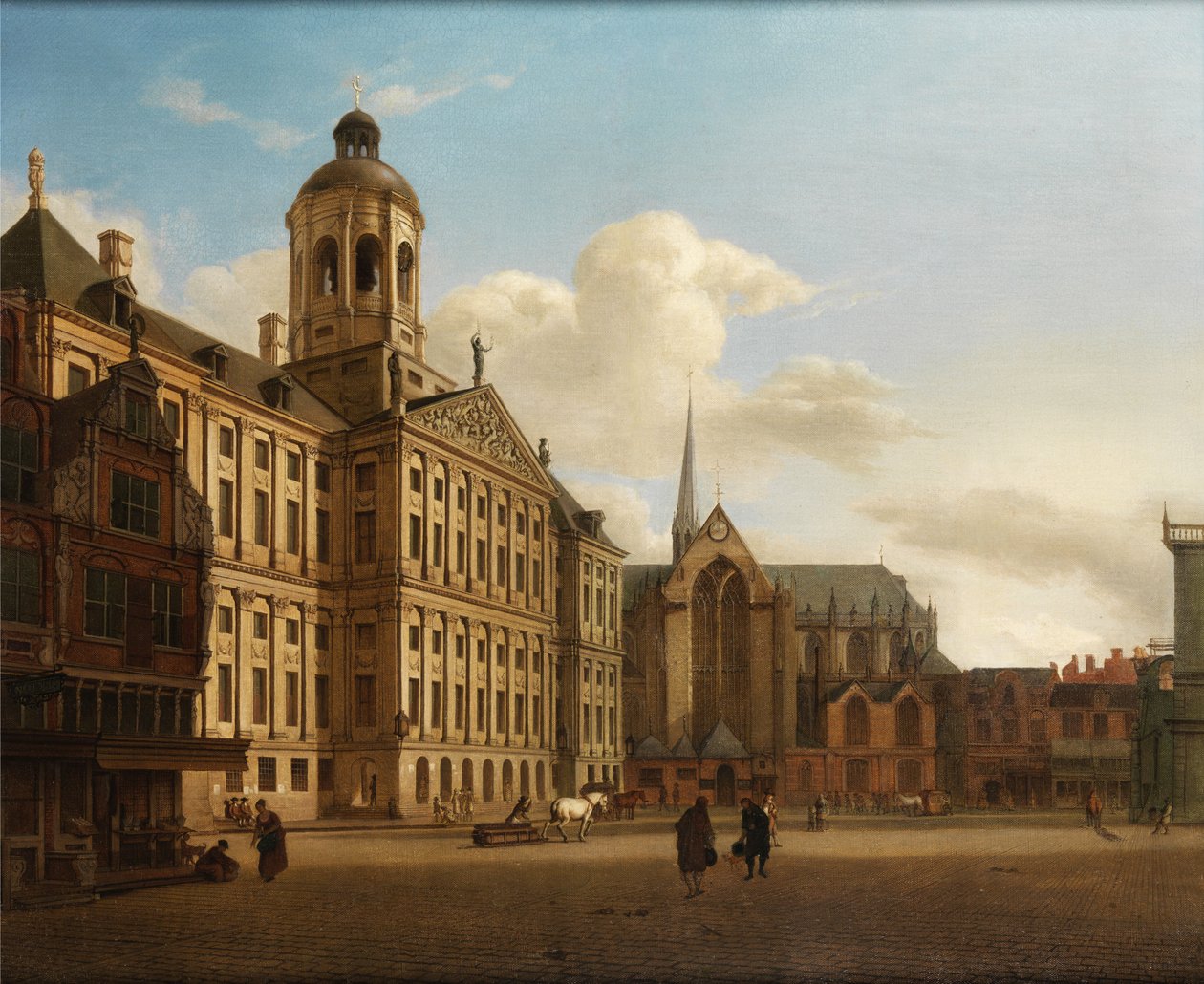 View of the dam with the Town Hall in Amsterdam av Jan van der Heyden