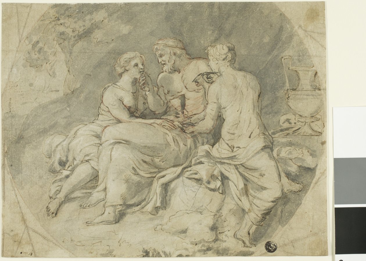 Lot och hans döttrar av Follower of Charles Le Brun