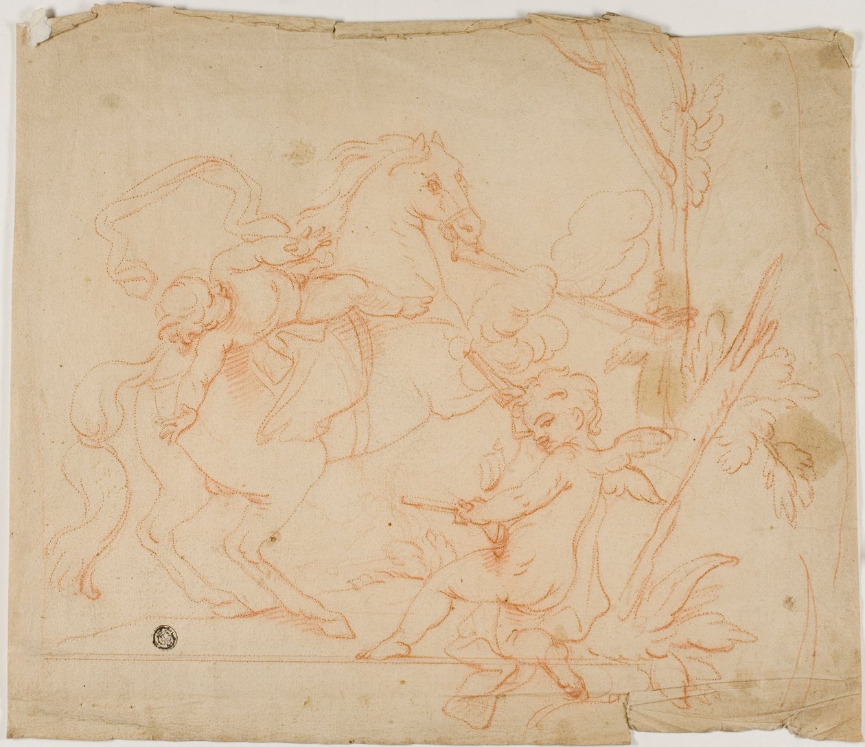 Putto skjuter mot Putto till häst av Follower of Charles Le Brun