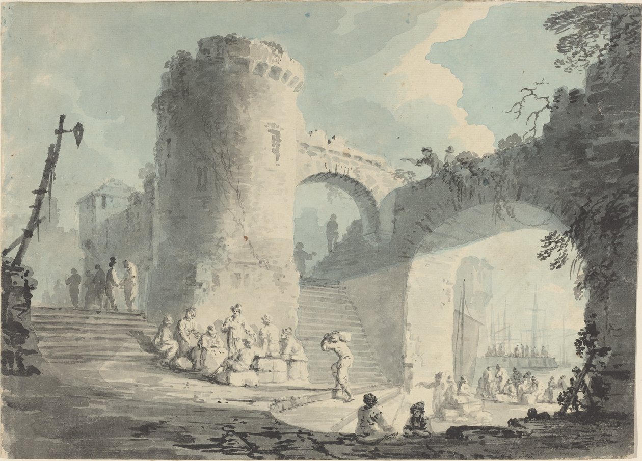 Portscen av Follower of Claude Joseph Vernet