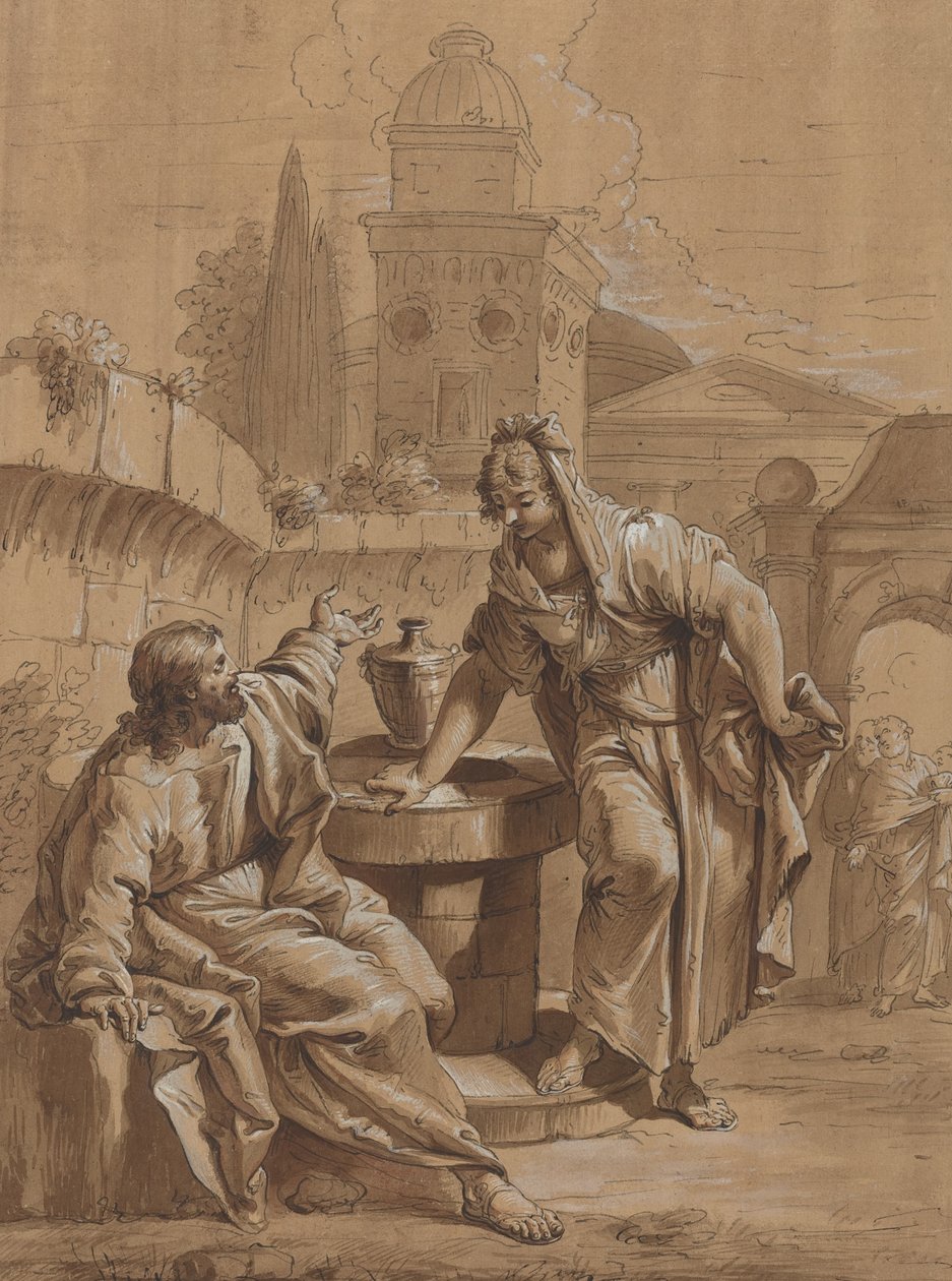 Kristus och Samariens kvinna av Follower of Francesco Fontebasso