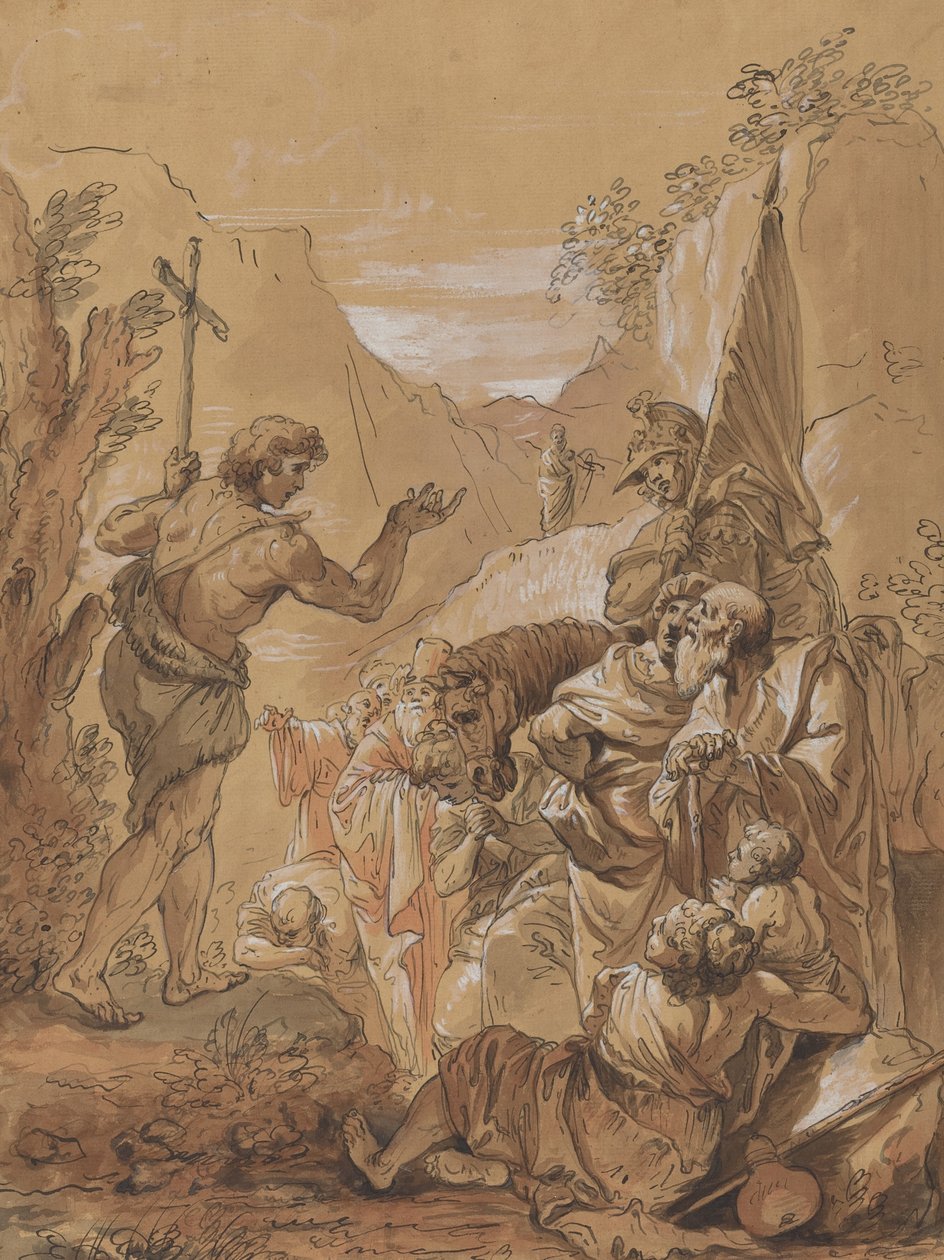 Johannes Döparens predikan i öknen av Follower of Francesco Fontebasso
