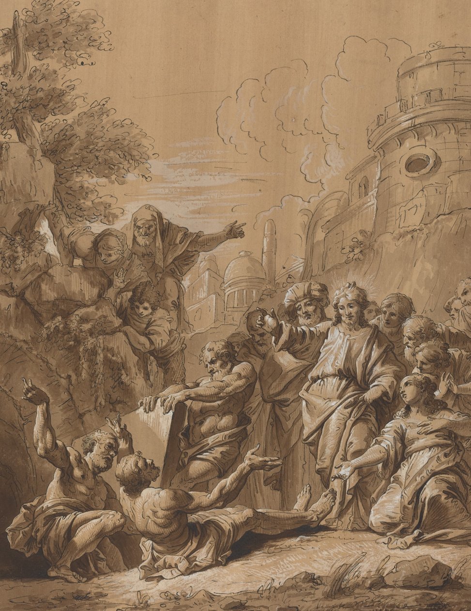 Lazarus uppståndelse av Follower of Francesco Fontebasso