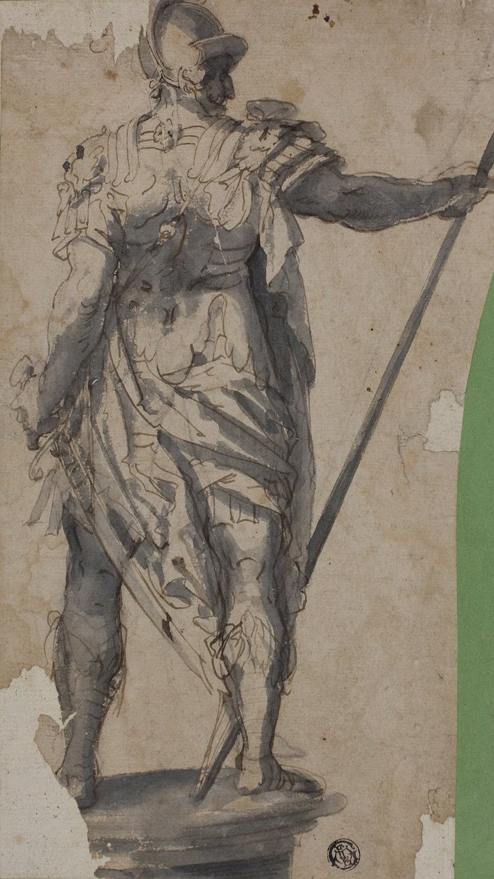 Staty av stående krigare, bakifrån av Follower of Francesco Salviati