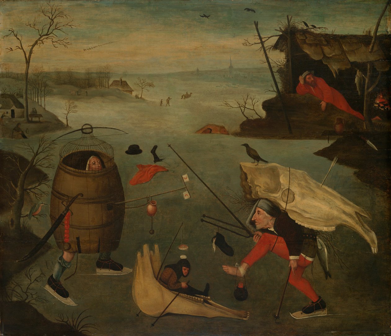 Grotesk duell på isen av Follower of Hieronymus Bosch
