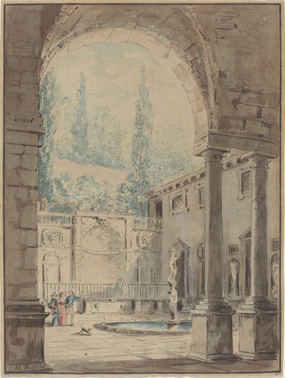 Innergården till Villa Pliniana av Follower of Hubert Robert