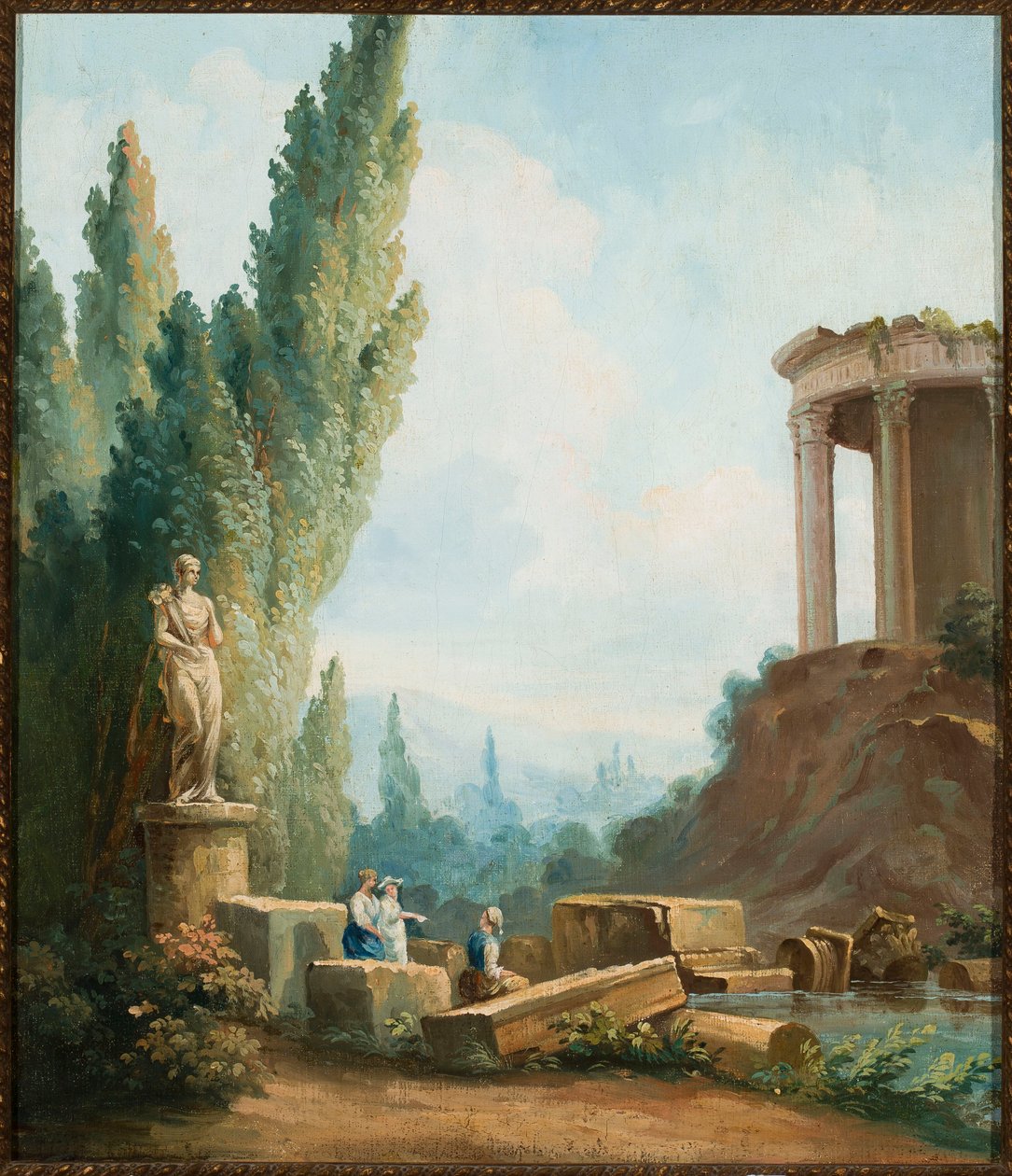 Landskap med ruinerna av Sibyllans tempel i Tivoli av Follower of Hubert Robert