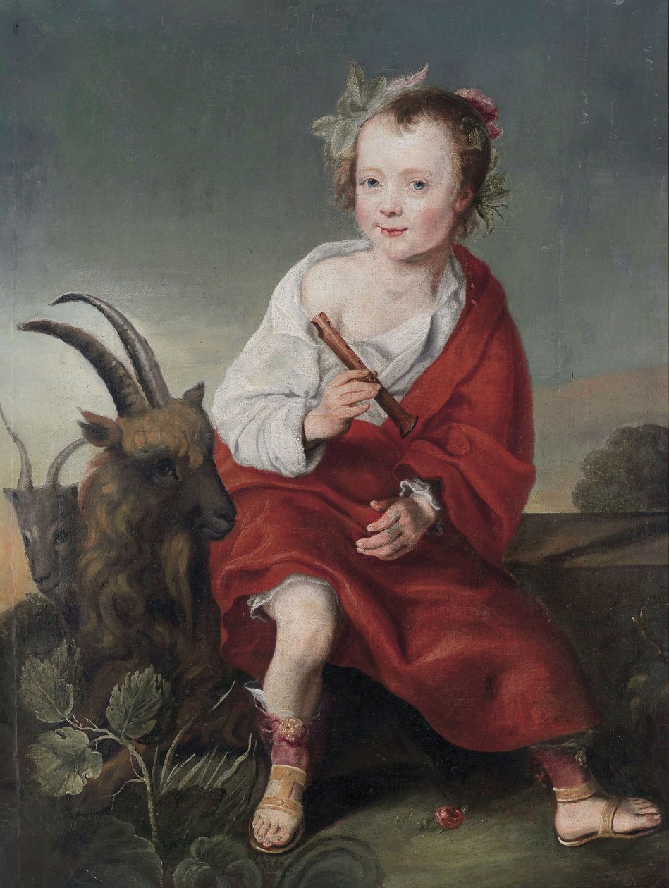 En ung flicka () med flöjt och getter av Follower of Jacob Gerritsz. Cuyp