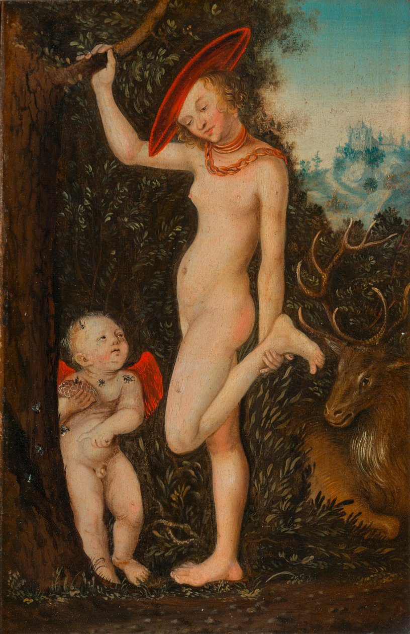 Venus och Amor, honungstjuven av Follower of Lucas Cranach the Elder