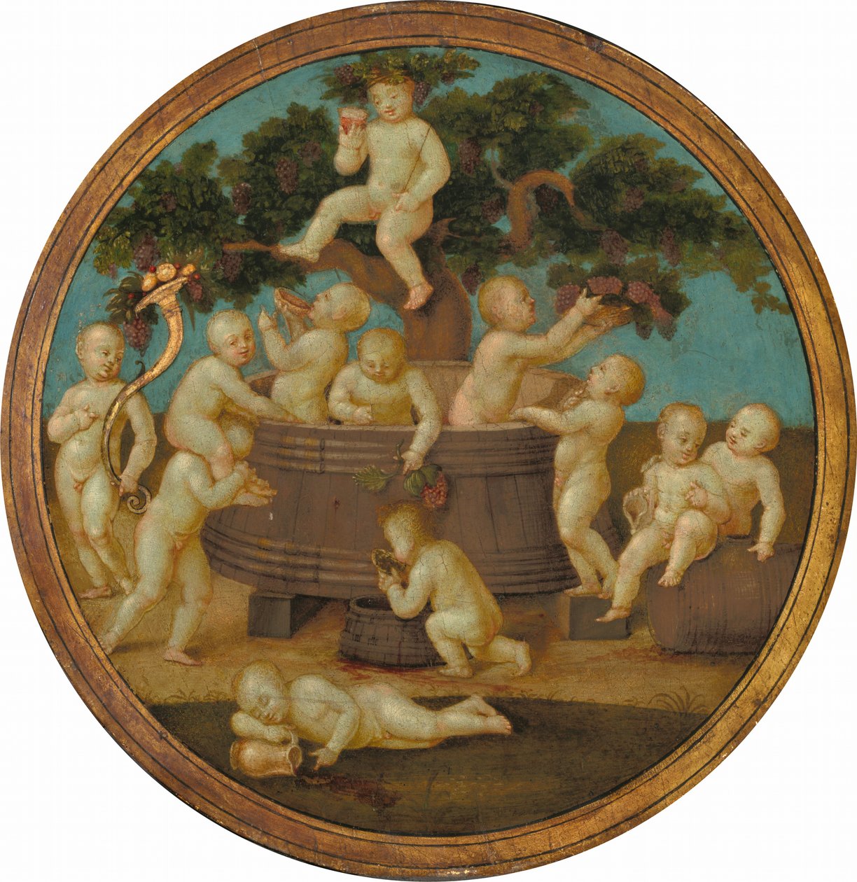 Putti med en vinpress av Follower of Raphael