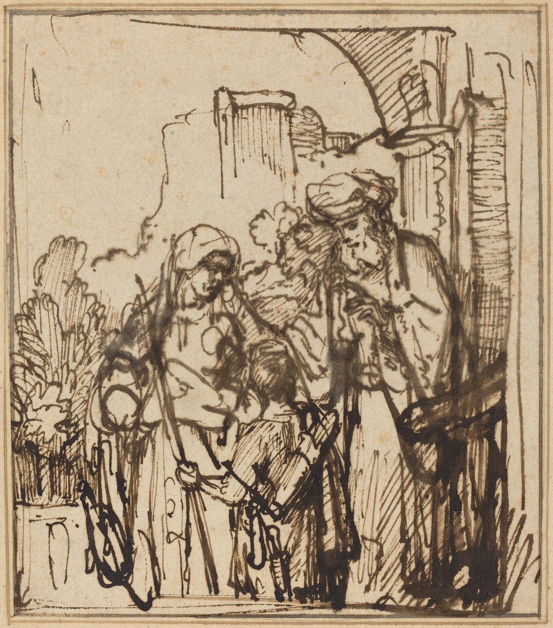 Uppsägningen av Hagar av Follower of Rembrandt van Rijn