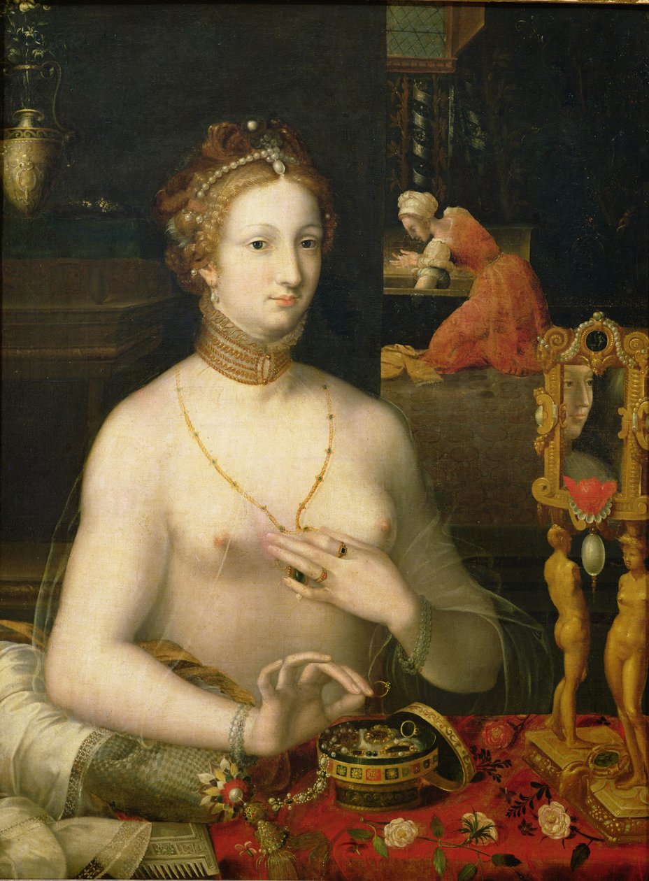 Kvinna vid hennes toalett, 1585-95 av Fontainebleau School