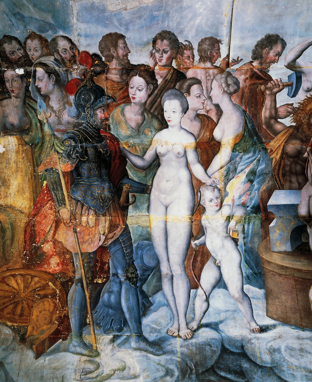 Henry II och Diane de Poitiers, fresker i Ligues förgyllda torn, Fontainebleau School, Tanlay Castle (1500-1600-talet), Bourgogne, Frankrike av Fontainebleau School