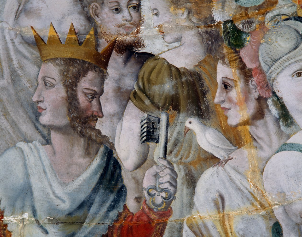 Janus med nycklar till staden Rom och Juno, fresker i Ligues förgyllda torn, Fontainebleau School, Tanlay Castle (1500-1600-talet), Bourgogne, Frankrike av Fontainebleau School