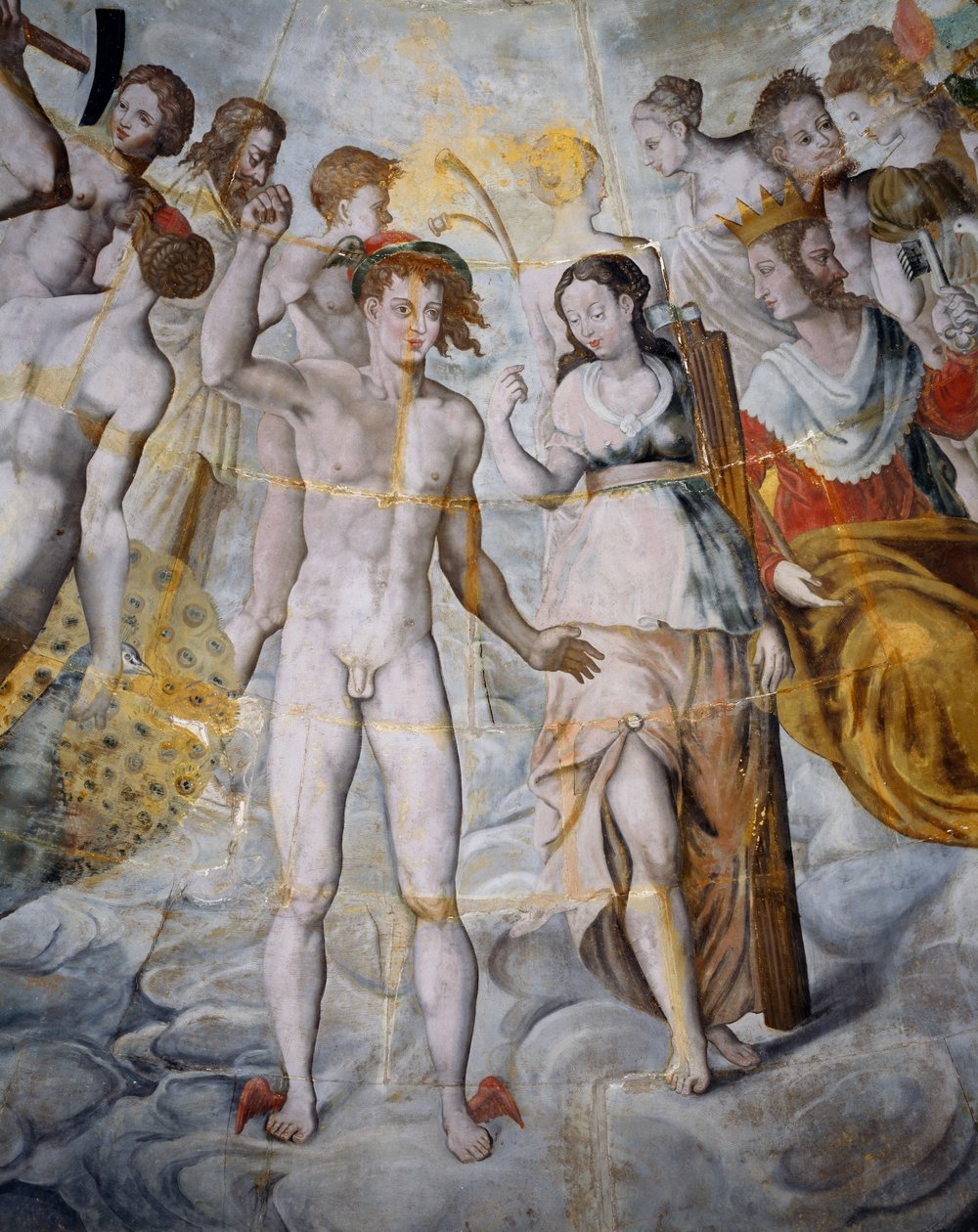 Merkurius, gudarnas och psykets budbärare, Janus till höger, fresker i Ligues förgyllda torn, Fontainebleau-skolan, Tanlay-slottet (1500-1600-talet), Bourgogne, Frankrike av Fontainebleau School