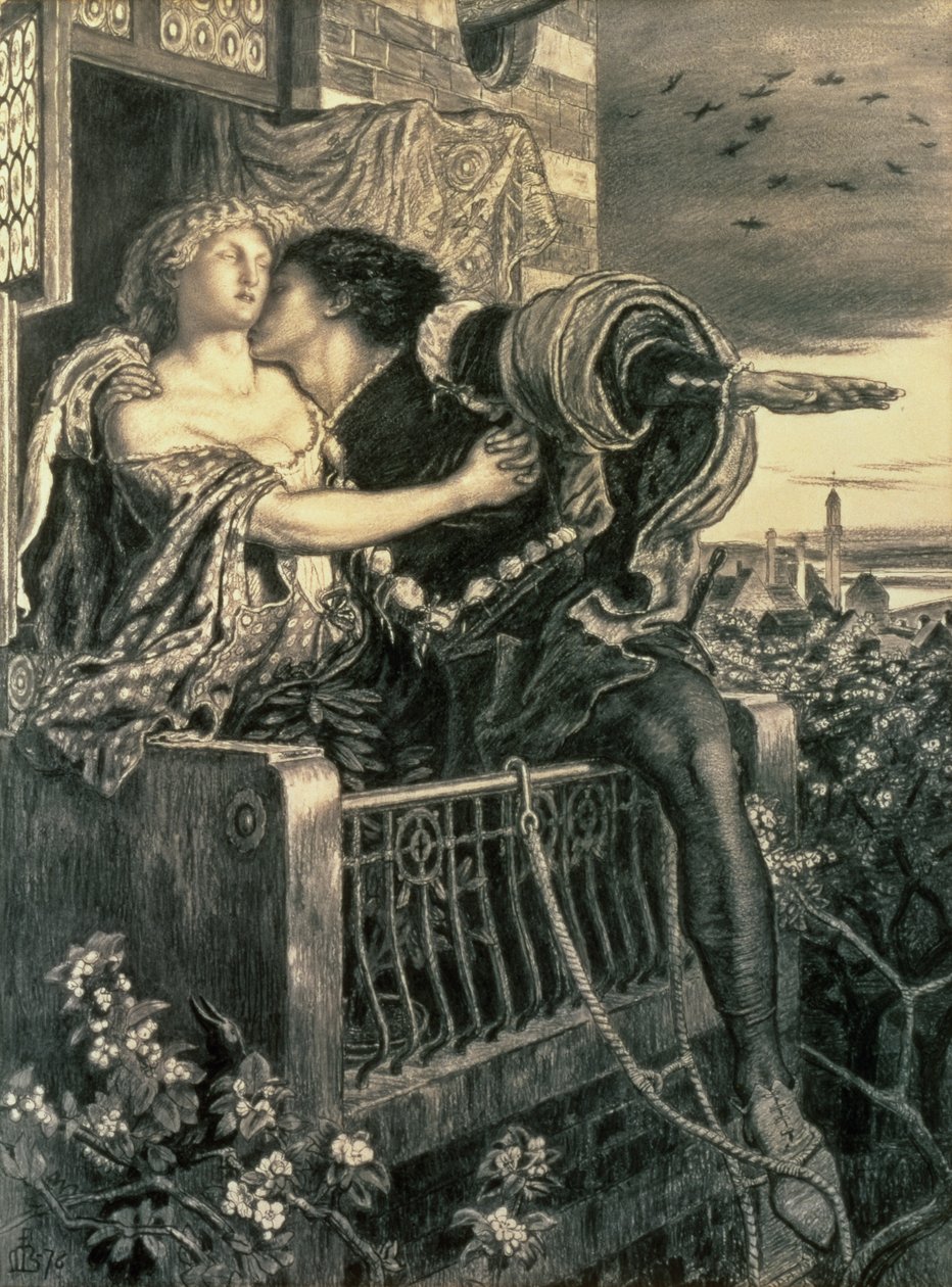 Romeo och Julia, 1876 (penna och bläck och svart krita) av Ford Madox Brown
