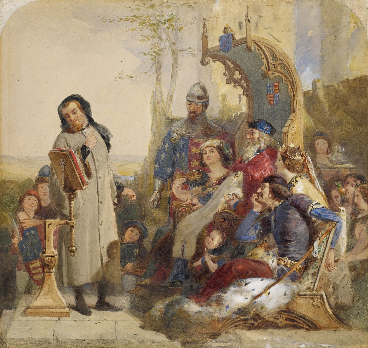 Chaucer vid Edward III:s hov - Akvarellversion av Ford Madox Brown