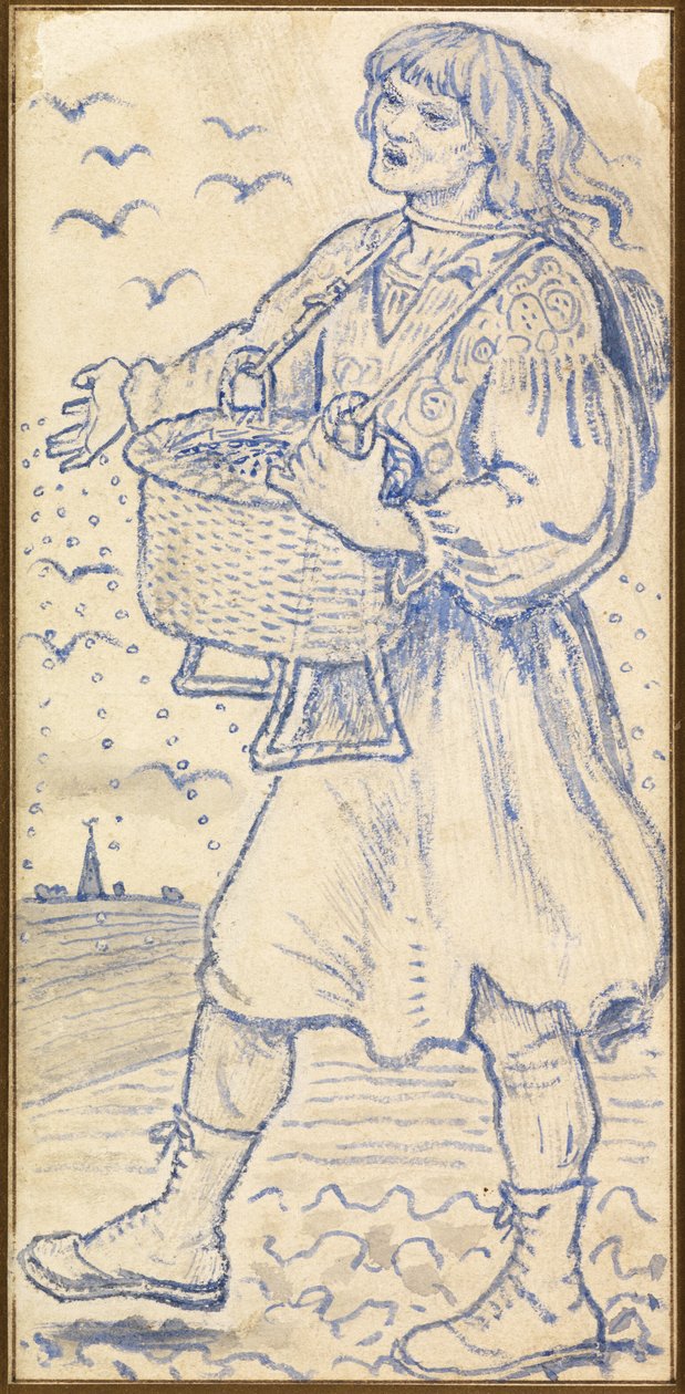 November, the Sower: Study for a Tile på Queens College Hall, Cambridge av Ford Madox Brown