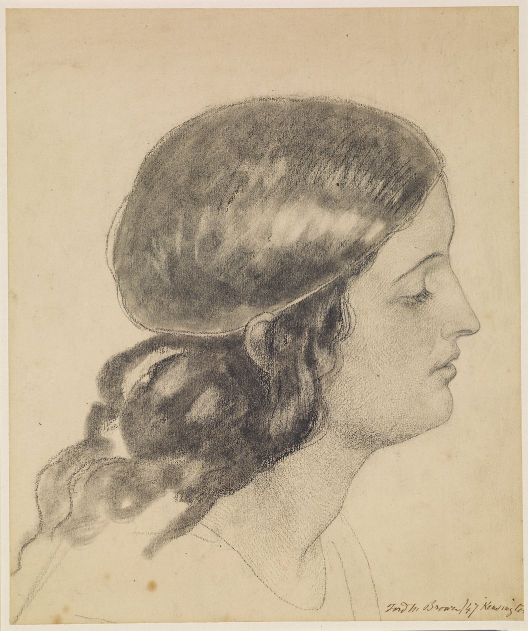 Oure Ladye från Saturday Night - Studie av huvud av ängel som håller skål med vatten av Ford Madox Brown