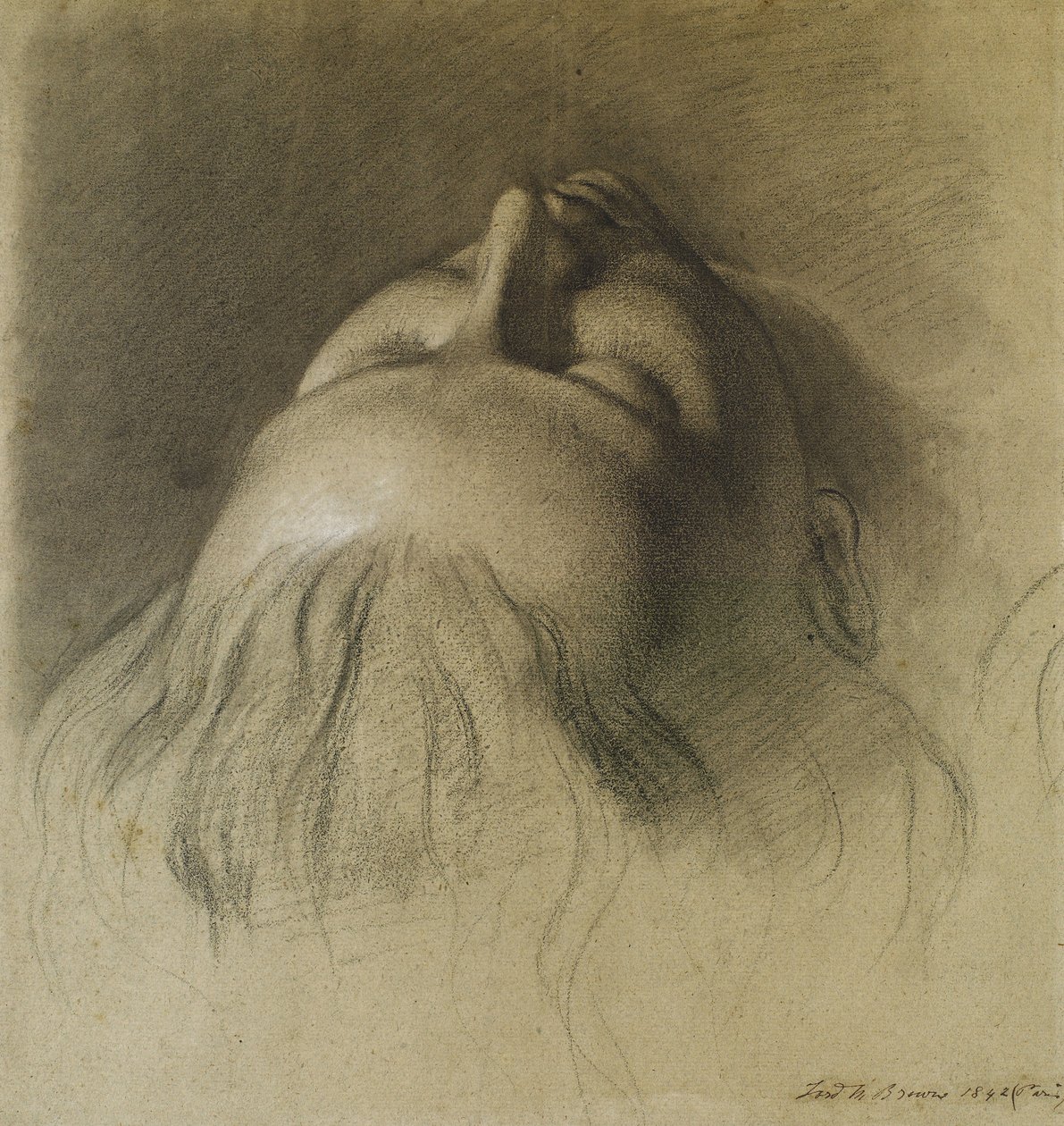 Parisinas sömn - Studie för chef för Parisina av Ford Madox Brown