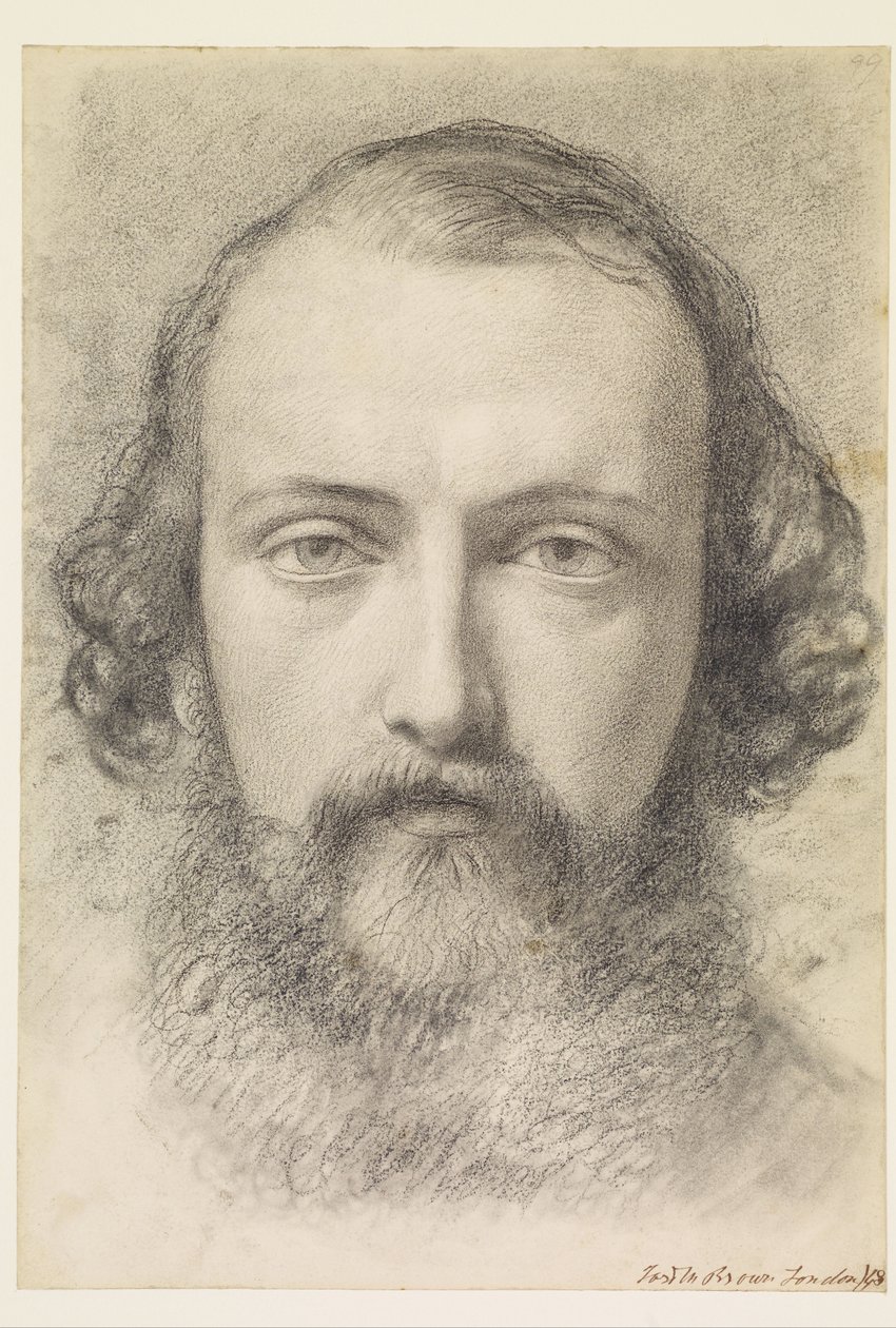Porträtt: Huvudstudie av Daniel Casey (helansikte) av Ford Madox Brown