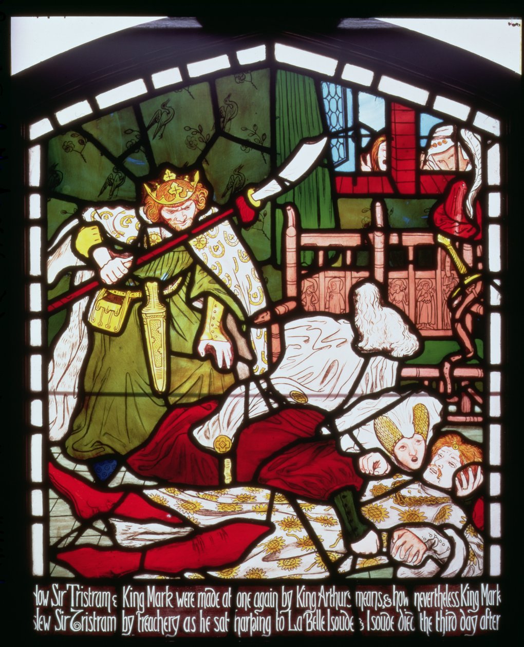 Sir Tristans död, ur "The Story of Tristan and Isolde", William Morris und Co. (målat glas) av Ford Madox Brown