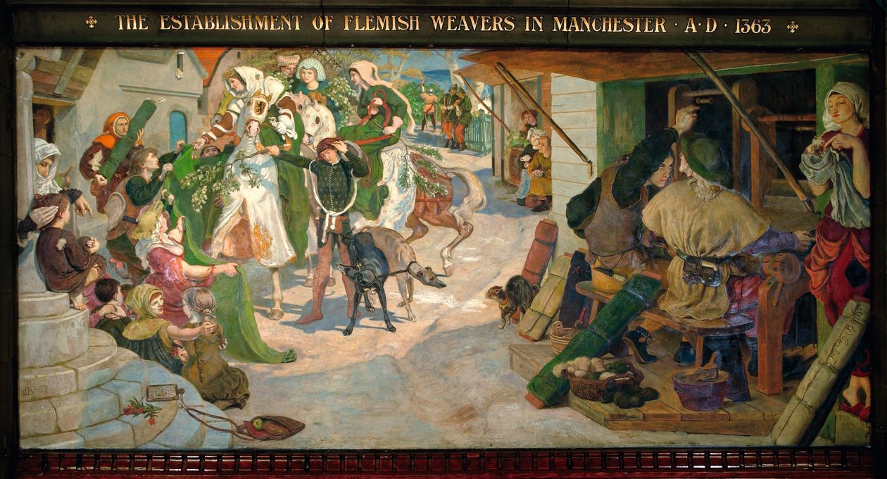 Etableringen av de flamländska vävarna i Manchester 1363 av Ford Madox Brown