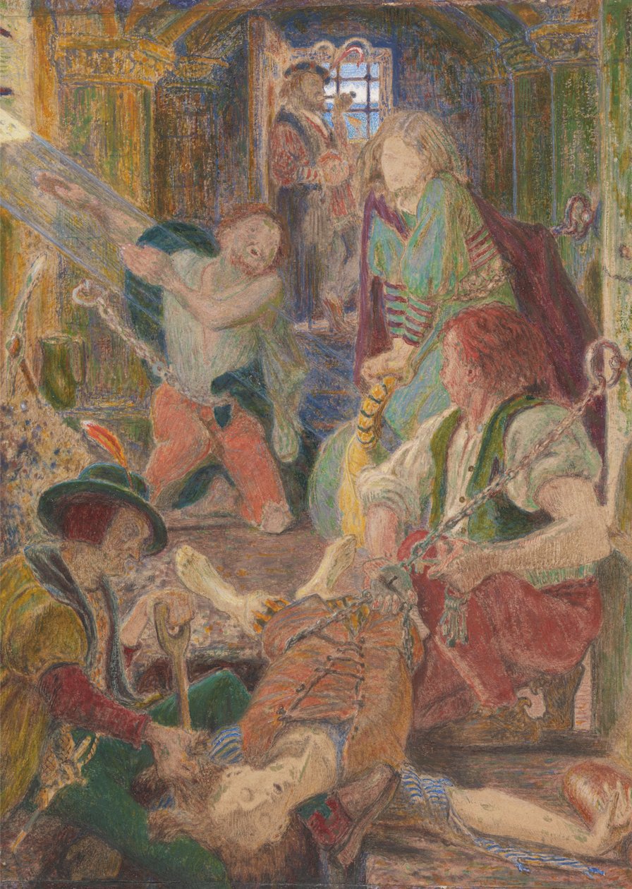 Fången från Chillon vädjar till sina fångvakter att begrava sin bror där solen kan falla över hans grav av Ford Madox Brown