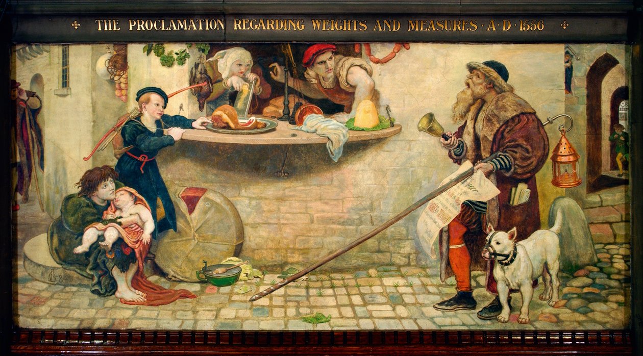 Proklamationen om mått och vikt AD 1556 av Ford Madox Brown