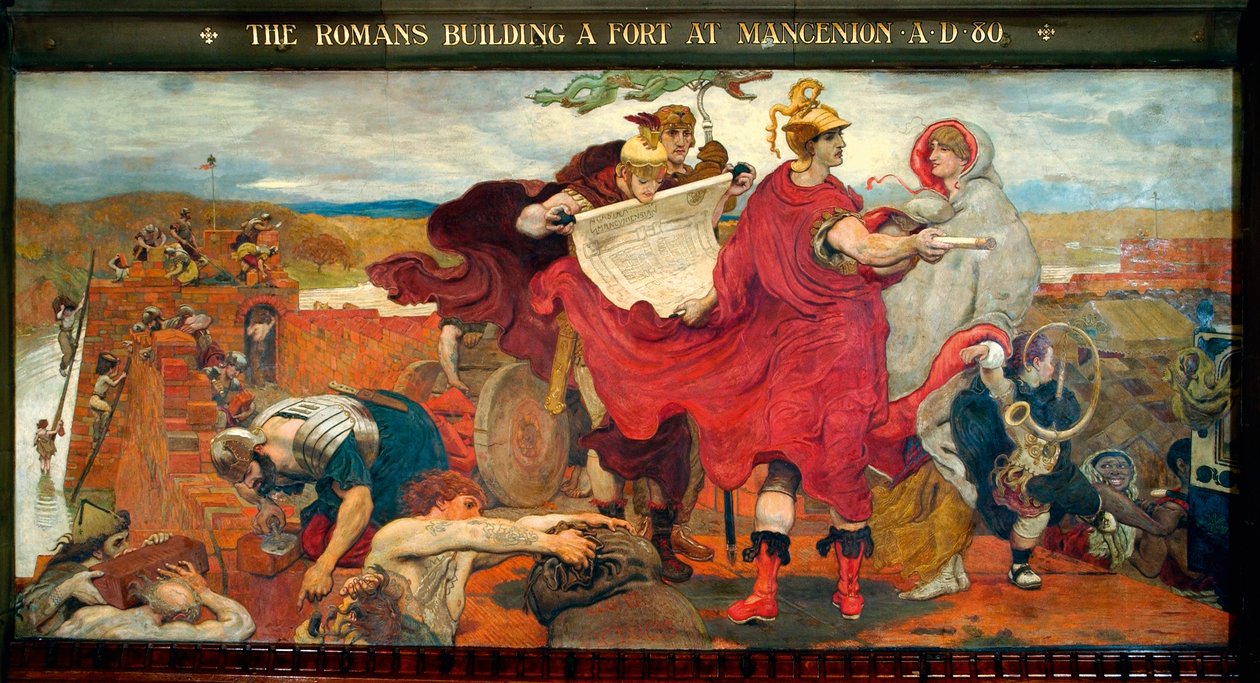 Romarna bygger ett fort vid Mancenion 80 e.Kr av Ford Madox Brown