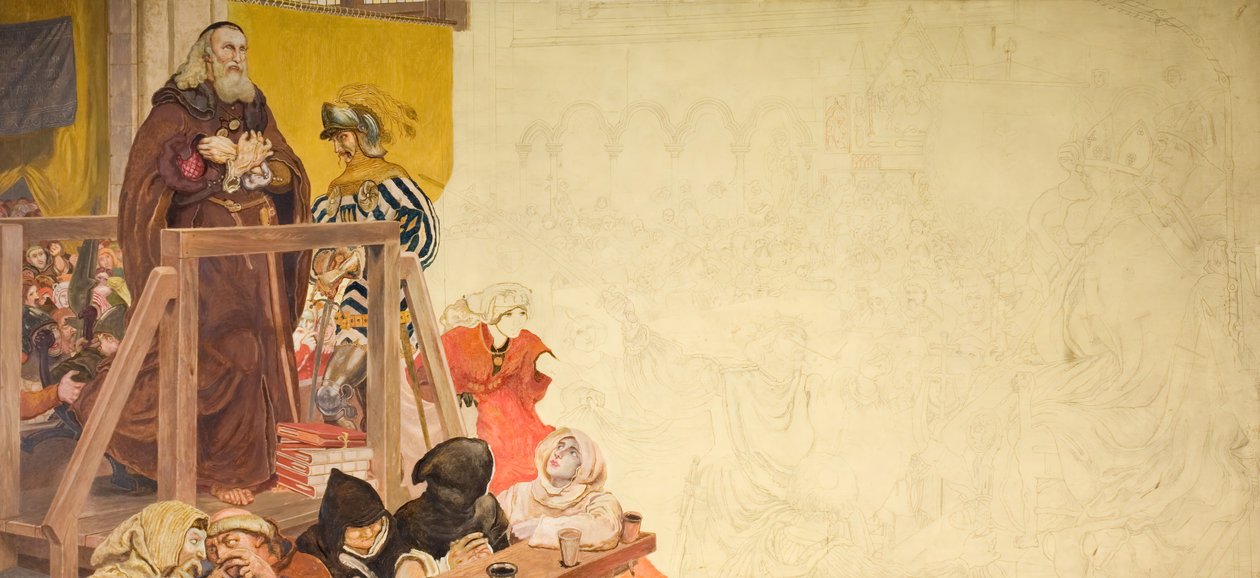 Wycliffe på hans rättegång, 1893. av Ford Madox Brown