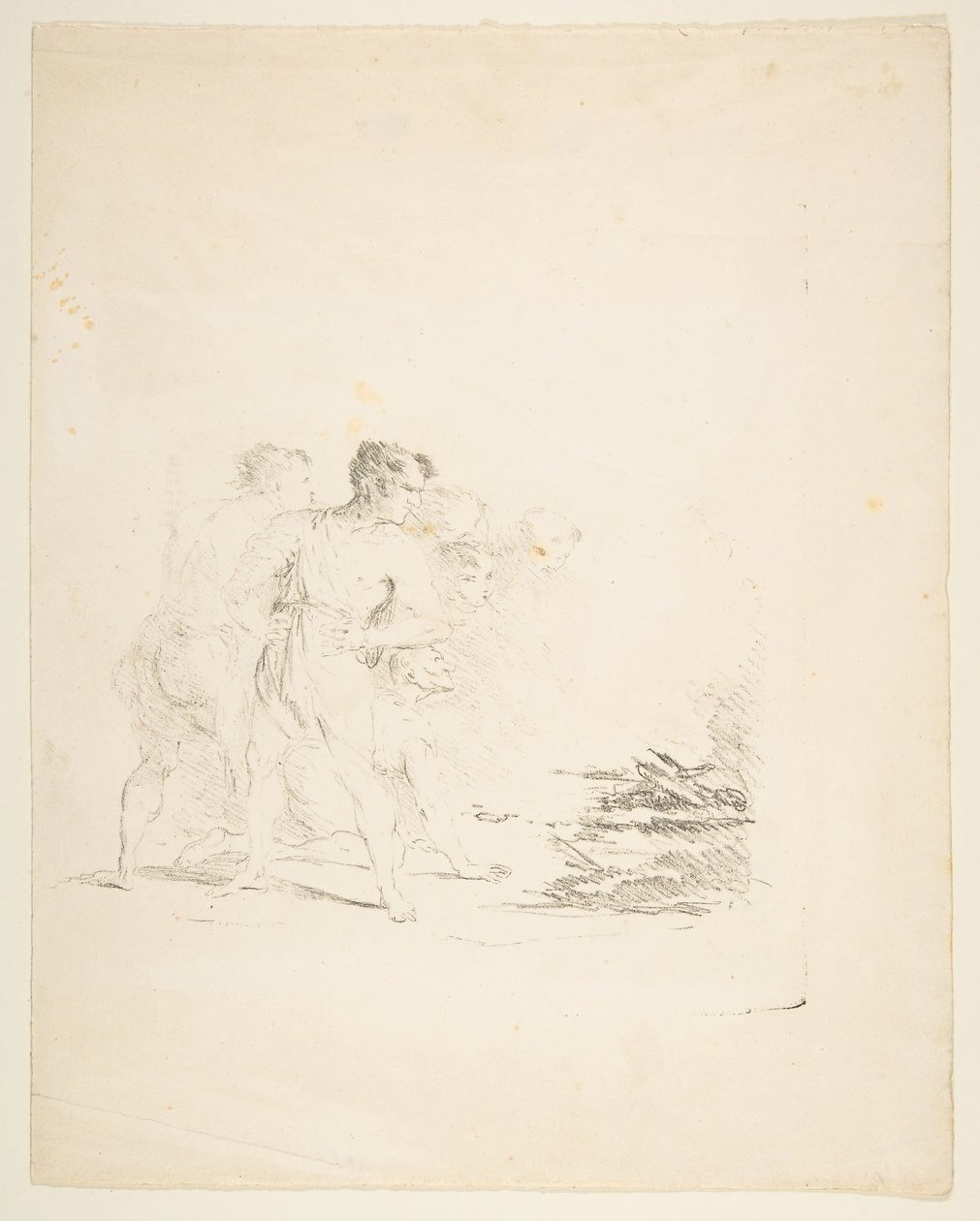 Män spottar på en eld, ca. 1820-1850. av Formerly attributed to Goya