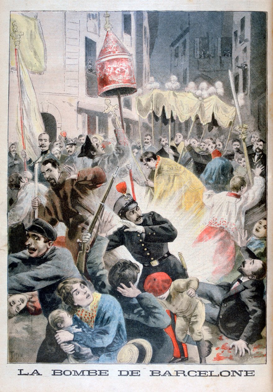En bomb i Barcelona, 1896 av Fortuné Méaulle