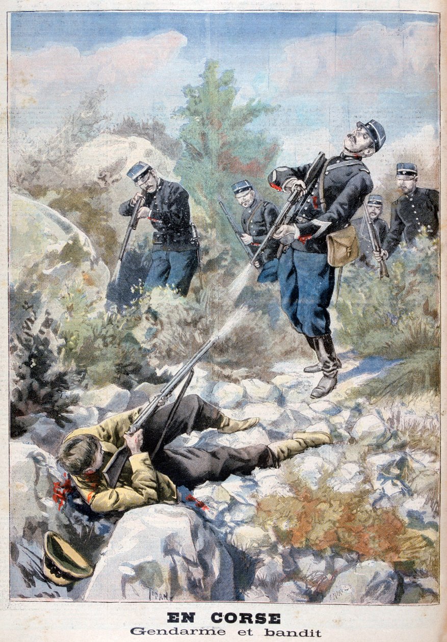 En skjutstrid mellan en bandit och gendarmeriet, Korsika, 1898 av Fortuné Méaulle