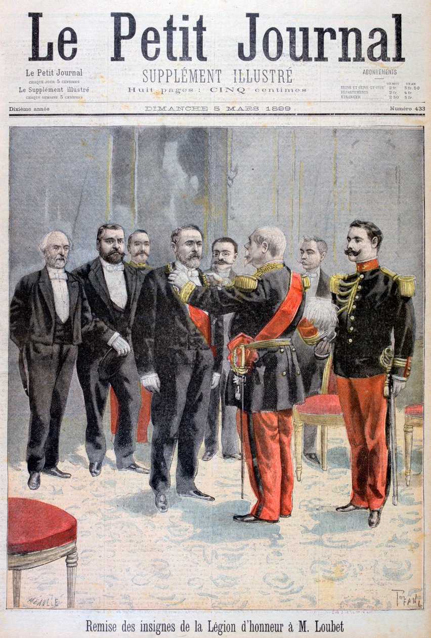 Belönades med medaljen för hederslegionen av Emile Loubet, Paris, 1899 av Fortuné Méaulle