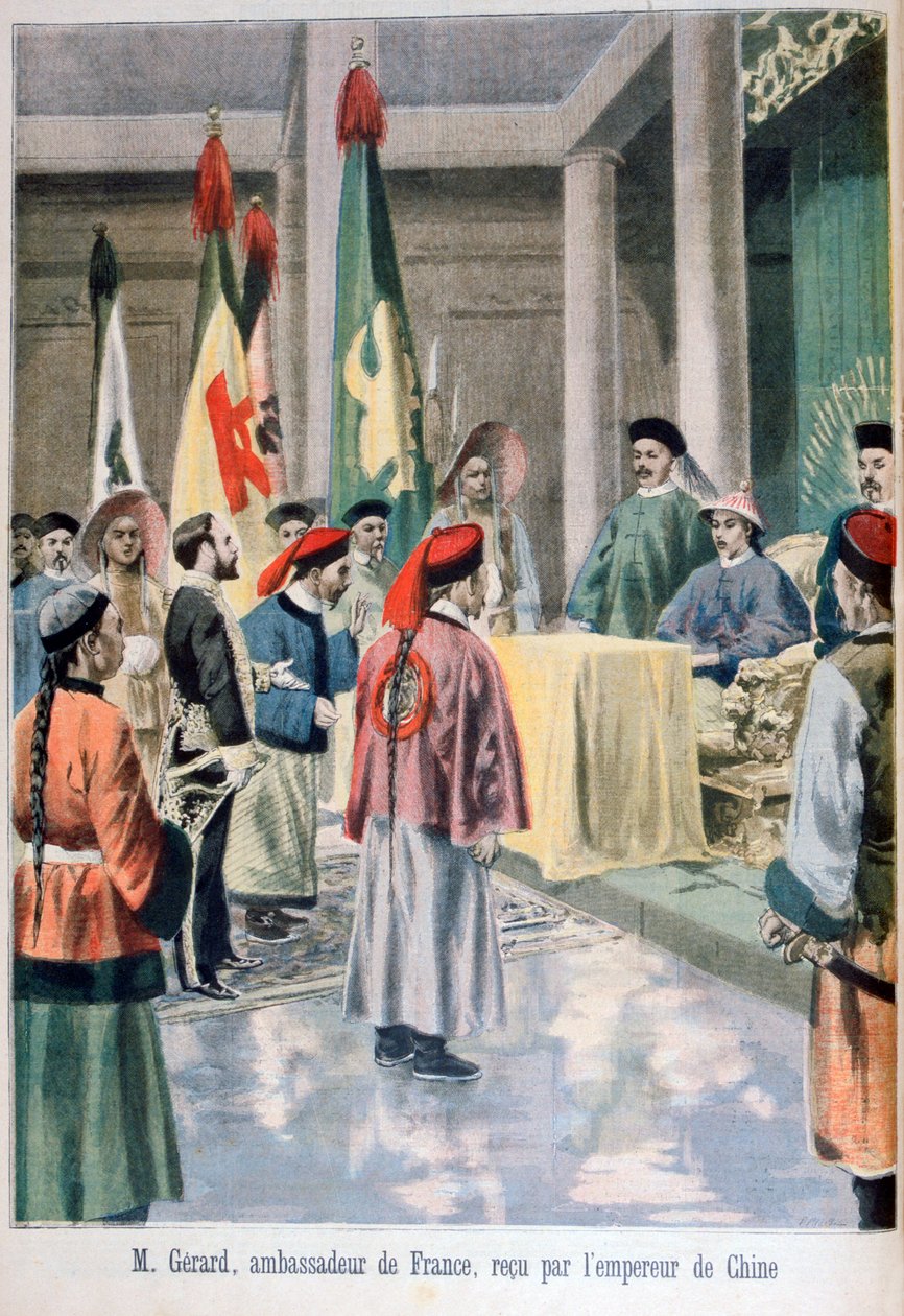 Franske ambassadören Gérard före Guangxu-kejsaren av Kina, 1895 av Fortuné Méaulle