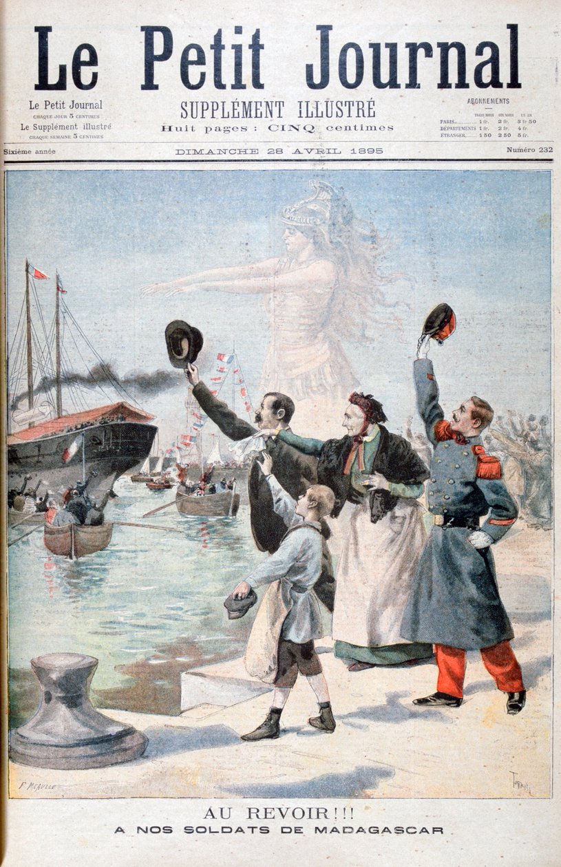 Adjö!!, franska soldater på väg till Madagaskar, 1895 av Fortuné Méaulle
