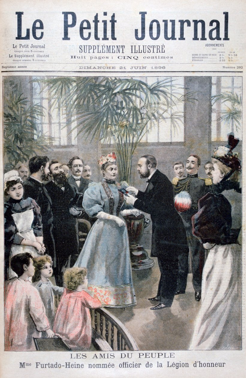 Fru Furtado-Heine utnämndes till officer av hederslegionen 1896 av Fortuné Méaulle