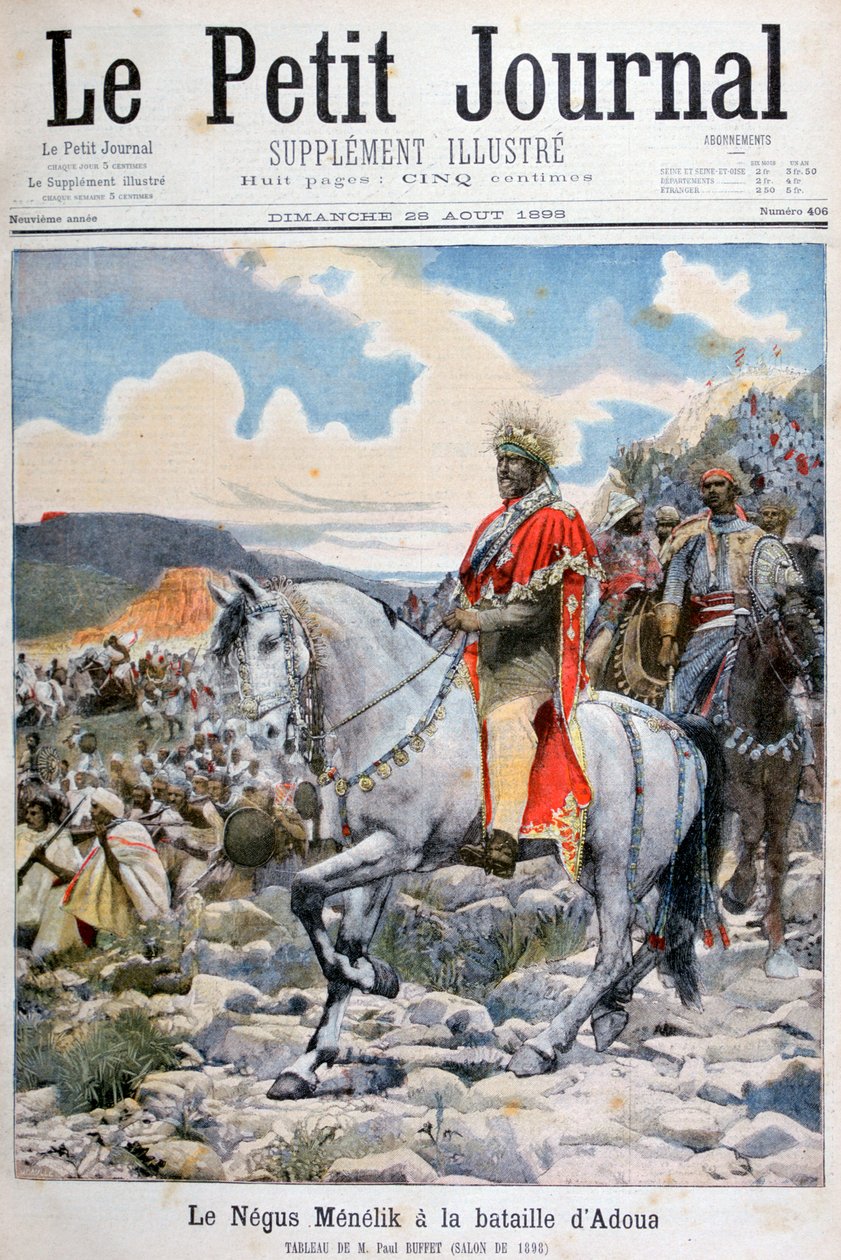 Negus av Etiopien, Menelik II, vid slaget vid Adoua, 1898 av Fortuné Méaulle