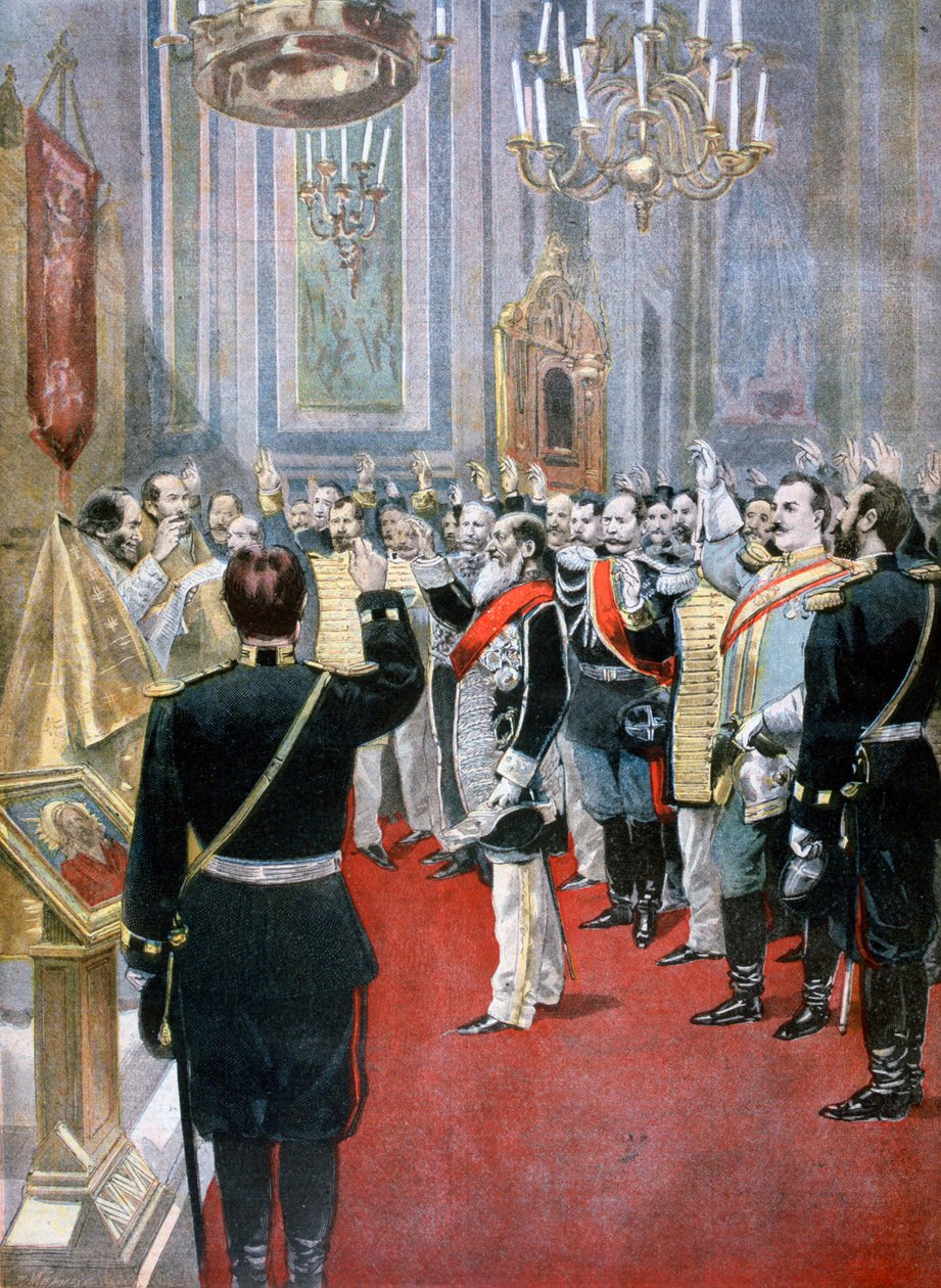 Svära trohetseden till tsar Nicholas II, ryska kyrkan i Paris, 1894 av Fortuné Méaulle