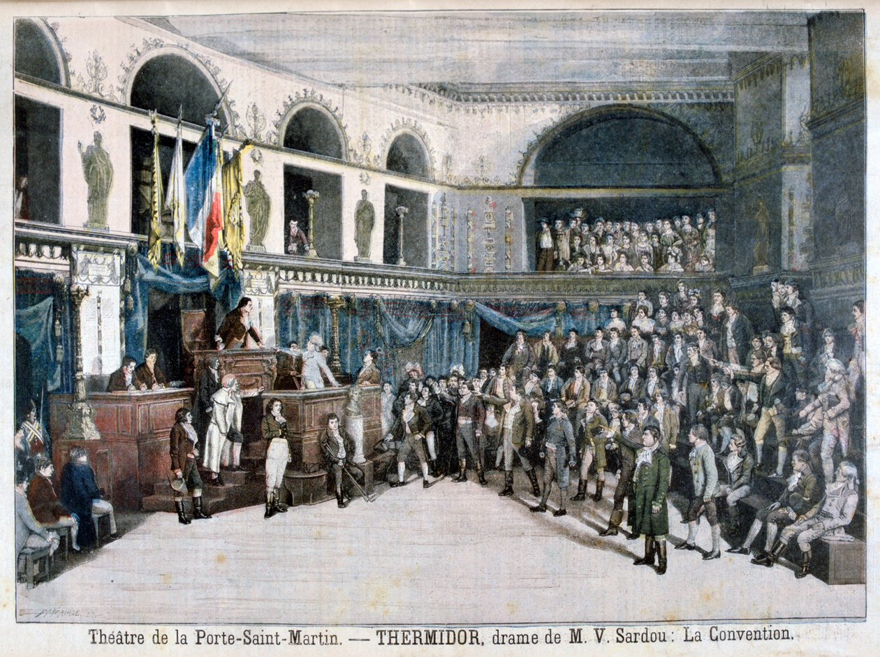 The Convention, scen från Thermidor, på Theatre de la Porte Saint-Martin, Paris, 1896 av Fortuné Méaulle