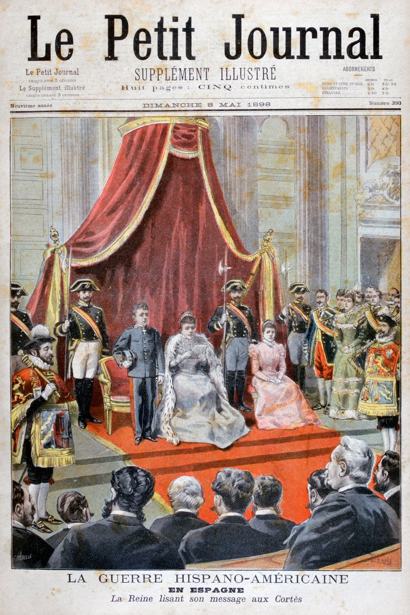 Den spanska drottningen håller ett tal, Spansk-amerikanska kriget, 1898 av Fortuné Méaulle