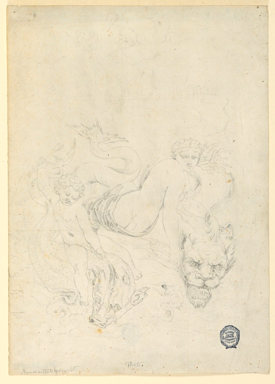 Teckning, Thetis och Amor rider på fisk, ca 1820 av Fortunato Duranti