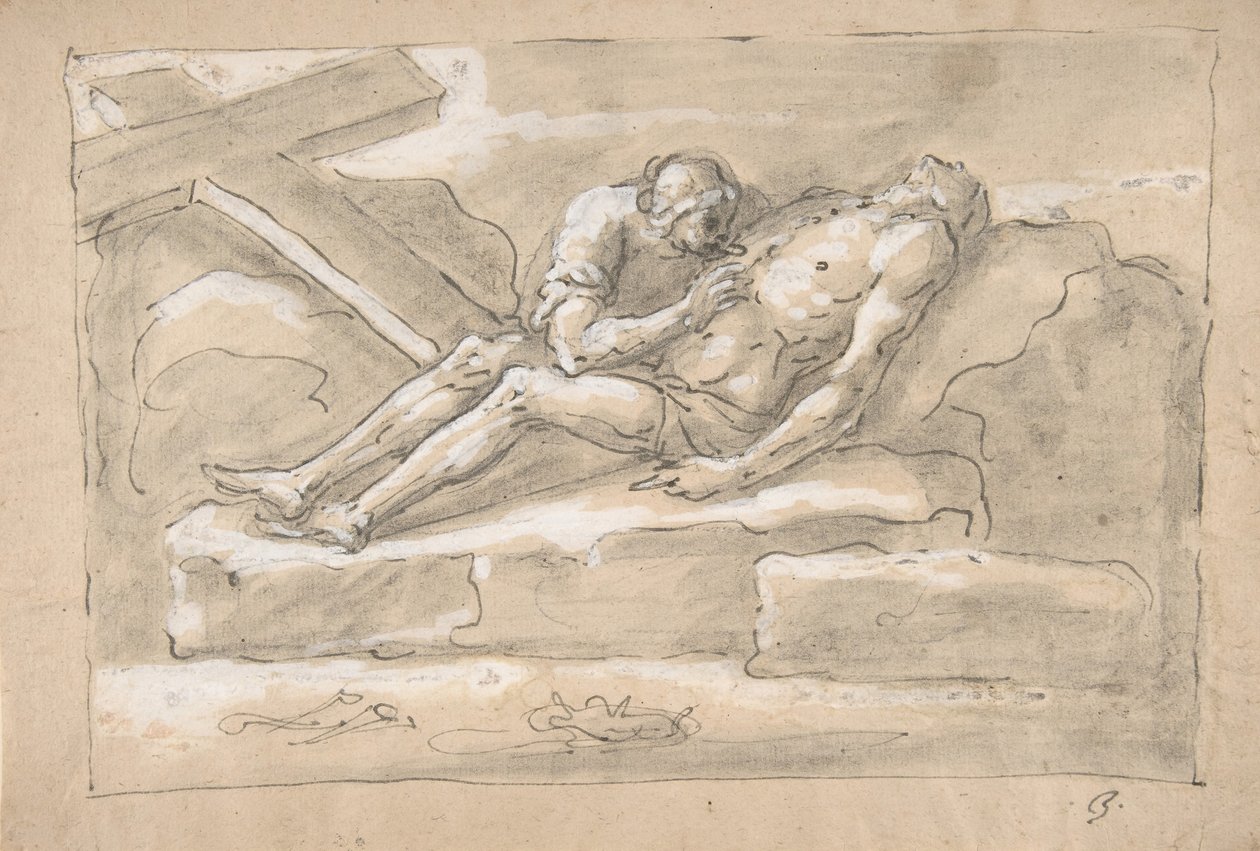 Den döde Kristus sörjde av Magdalen som vördar sitt sidosår., 1787-1863. av Fortunato Duranti